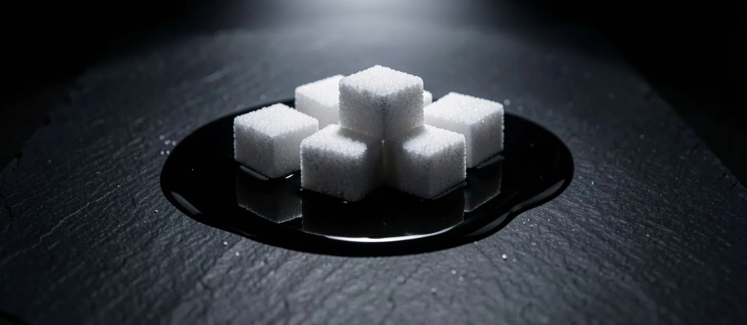 Dark macro photograph of sugar dissolving