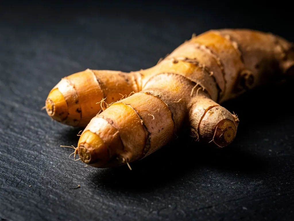 Fresh turmeric root macro photography