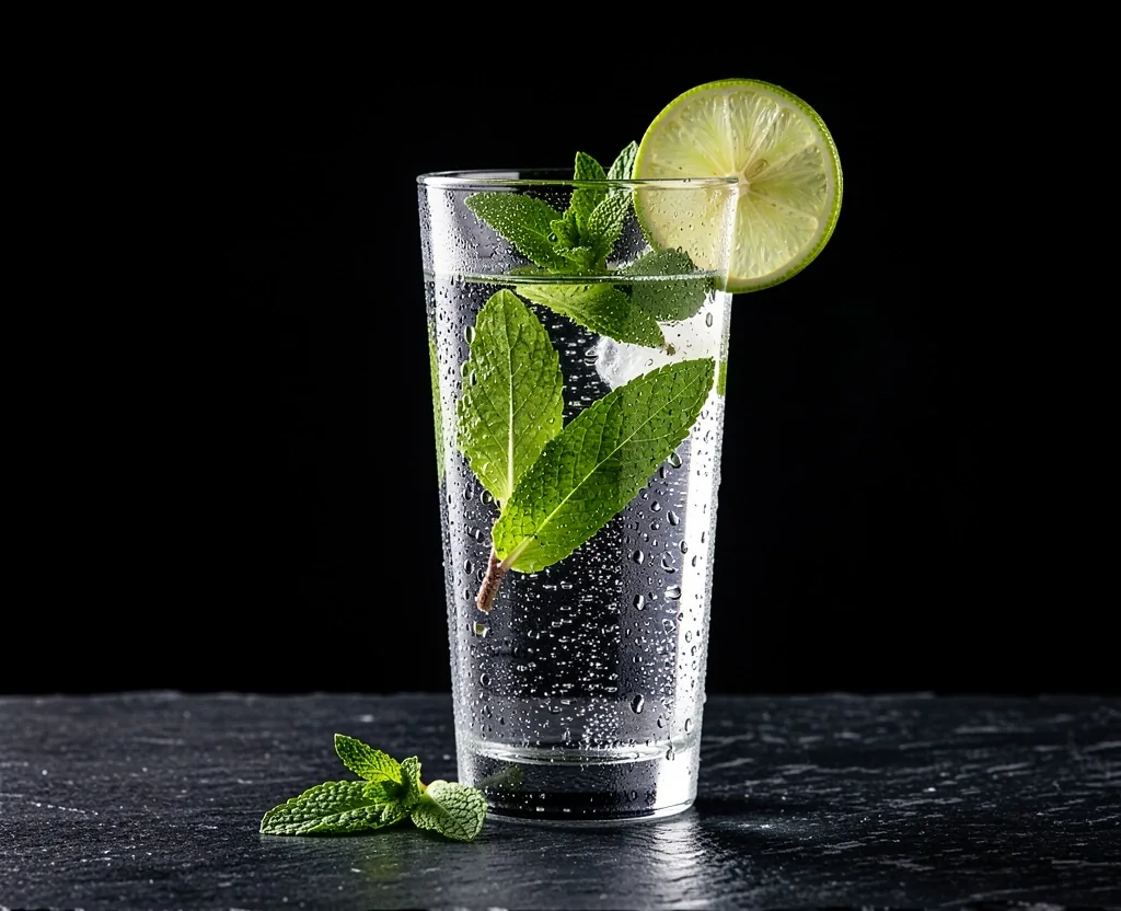 Glass of water with mint and lime