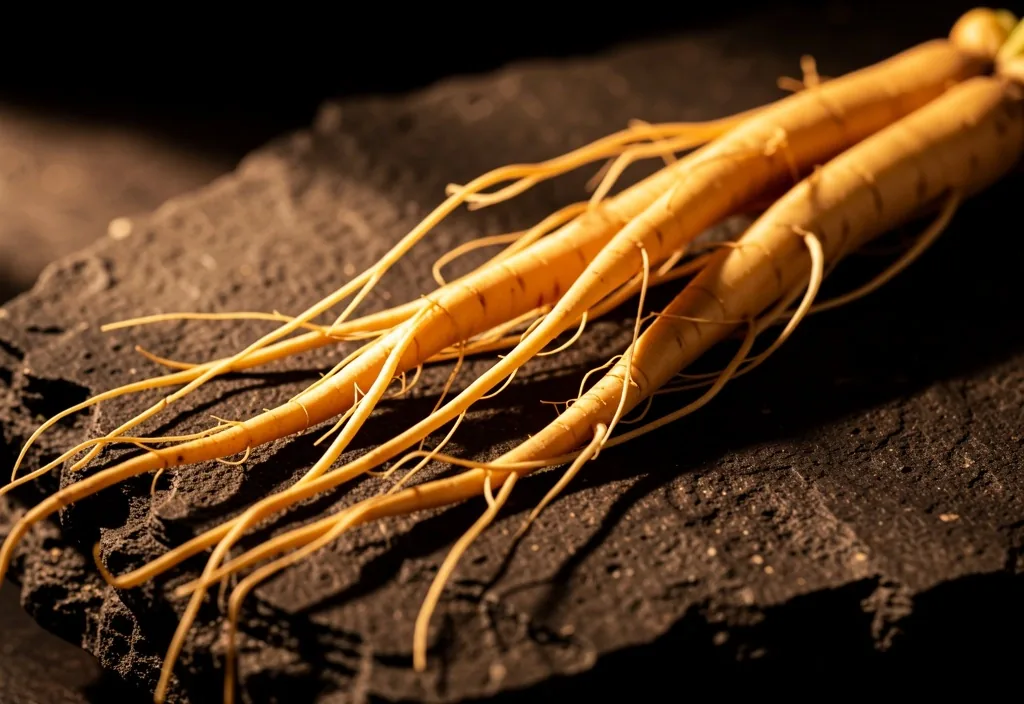 Ginseng roots arranged on stone