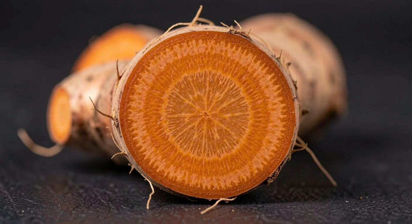 Macro cross-section of turmeric root showing inner structure